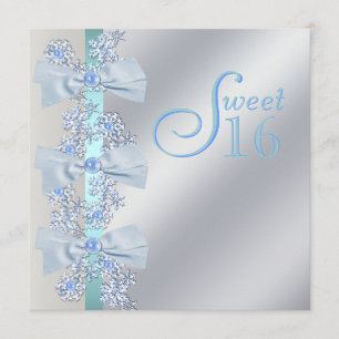 Turkos Blå Vit Snöflinga Sweet Sixteen Födelsedag Inbjudningar