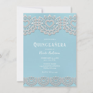 Turkos Blå Vit Spets Quinceañera-fest Inbjudningar