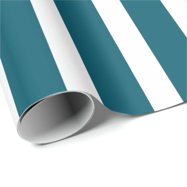 Turkos Blå Vita Ränder Minimal Modernt Mönster Presentpapper (Rullad Hörn)