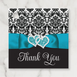 Turkos, Black Damask Kärlek Hearts Bröllop Gåvor Etiketter