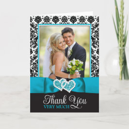 Turkos, Black Damask Kärlek Hearts Bröllop Tack Kort