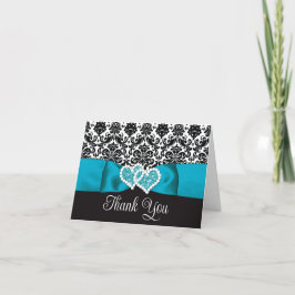 Turkos, Black Damask Kärlek Hearts Bröllop Tack Kort