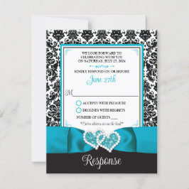 Turkos, Black Damask Kärlek Hearts OSA kort