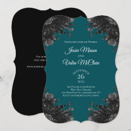 Turkos Black Grått Ro Gothic Elegant bröllop Inbjudningar