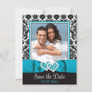 Turkos, Black Kärlek Hearts Photo Save Date