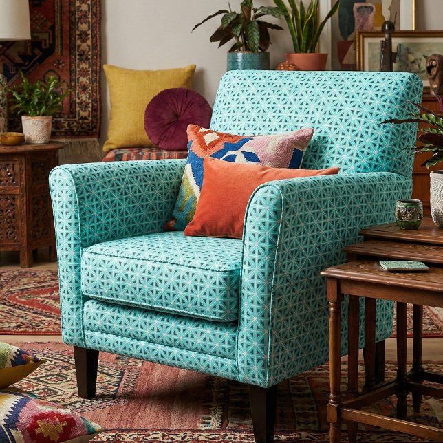 Turkos Black & White Chic Geometric Mönster Tyg (Skapare uppladdad)