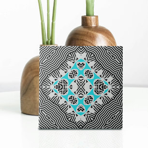 Turkos Black White Geometric Dynamic Linjer Kakelplatta