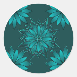 Turkos bladmandala-design på mörk cyan runt klistermärke