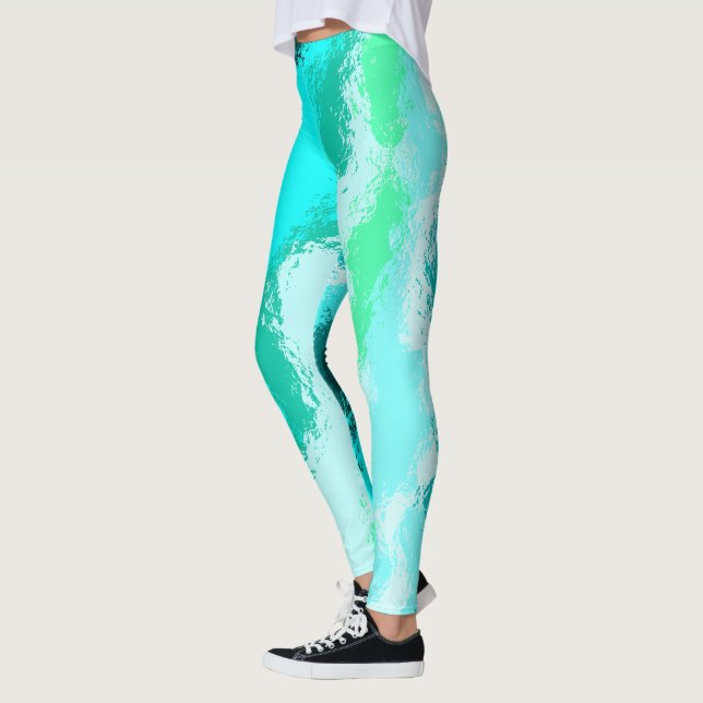 Turkos Blågrön Expressiv Målerisk Mönster Leggings (Vänster)