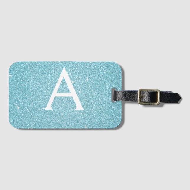 Turkos Blänk Glitter Monogramnamn Bagagebricka (Framsida horisontal)