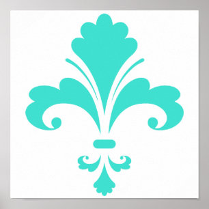 Turkos Blått-Grönt Fleur-de-lis Poster