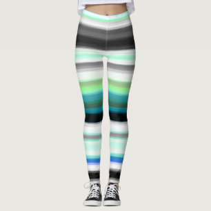 Turkos, blått och Grått Abstrakt Rand Leggings