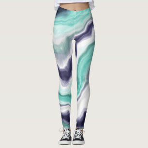 Turkos, blått och vitt marmor leggings
