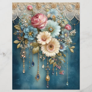 Turkos Blomma Ädelstenar Junk Journal Scrapbook Pa