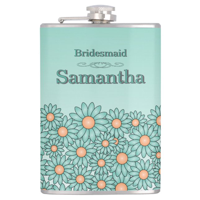Turkos Blomma Brudtjej Flask Fickplunta (Framsidan)