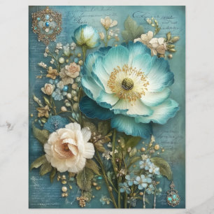 Turkos Blomma Junk Journal Scrapbookpapper