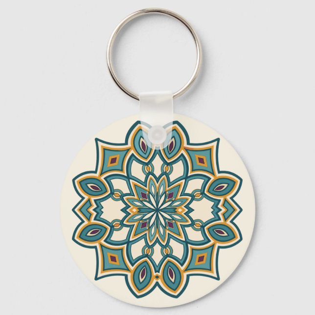 Turkos Blomma Mandala  Nyckelring (Framsida)