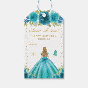 Turkos Blommig Blond Hår Prinsessa Sweet Sixteen Presentetikett