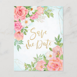 Turkos Blommig Bukett Rosor Spara Datum Inbjudan Vykort