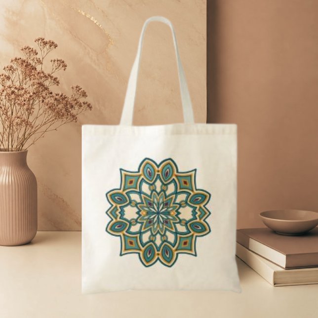Turkos Blommig Mandala Tygkasse (Skapare uppladdad)