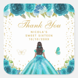 Turkos Blommig Mörk Hy Prinsessa Sweet Sixteen Fyrkantigt Klistermärke
