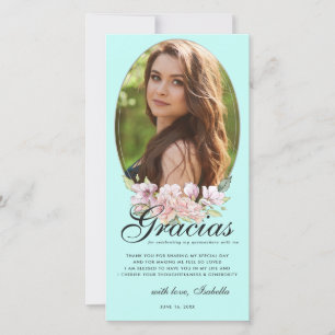 Turkos Blommig Quinceañera Foto Tackkort Tack Kort