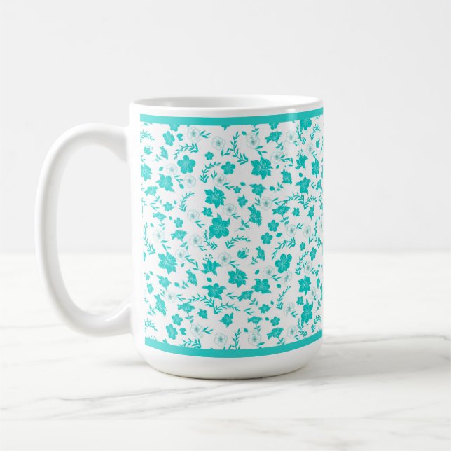 Turkos Blommig Vit Kaffemugg (Vänster)