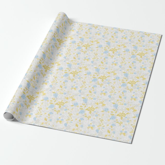 Turkos Blommigt Flower Seamless Mönster Presentpapper (Utrullad)