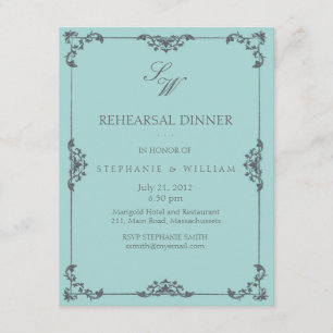 Turkos Blommigt Monogram Rehearsal Dinner Card Inbjudningar