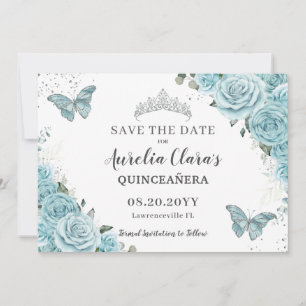 Turkos Blommigt Quinceanera Sweet 16 Butterflies Spara Datumet
