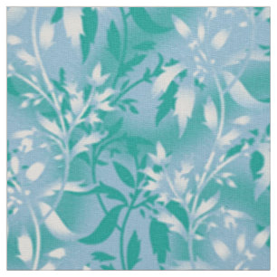 Turkos Blommigt Tapet. Red Stem Textile Tyg