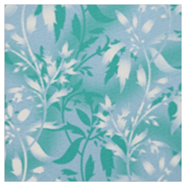 Turkos Blommigt Tapet. Red Stem Textile Tyg (Prov)