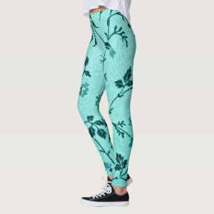 Turkos-blommönster Leggings