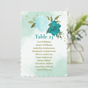 Turkos-blommor grönt lövs sittplatskort inbjudningar