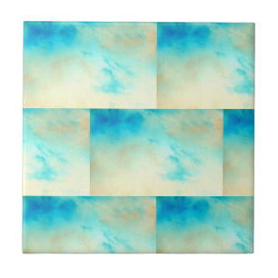 Turkos blue abstrakt art kräm bruten kakelplatta