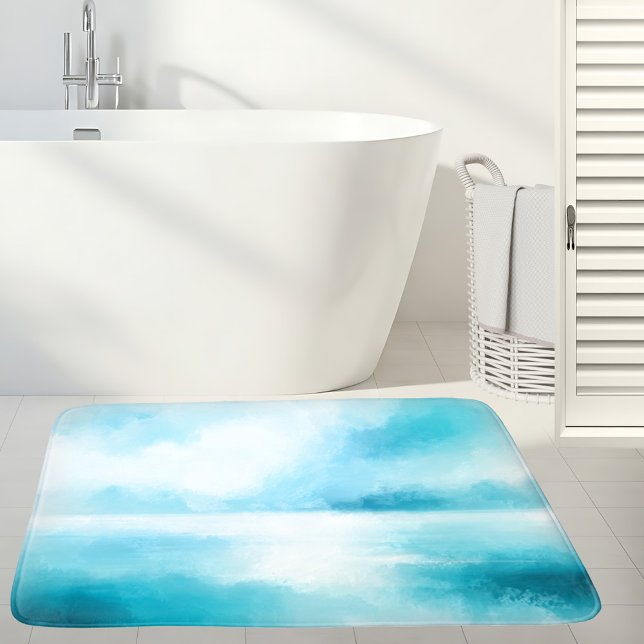 Turkos Blue Abstrakt Beach Badrumsmatta (Bath mat featuring an abstract design in turquoise blue ocean colors. Great for a beach house.)