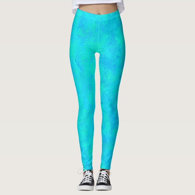 Turkos Blue Abstrakt Mönster Leggings (Framsida)