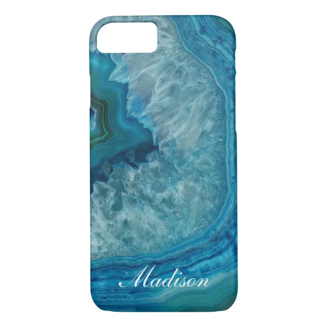 Turkos Blue Agate Geode Monogram Namn Case-Mate iPhone Skal (Baksida)