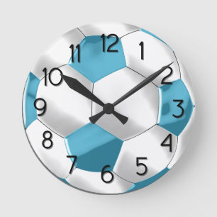 Turkos Blue and White Soccer Ball Rund Klocka