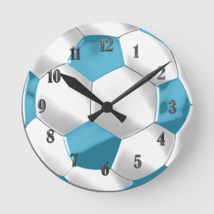 Turkos Blue and White Soccer Ball Rund Klocka