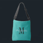 Turkos blue anpassningsbar monogram kor body bag axelväska<br><div class="desc">Aqua/ Turcos blå anpassningsbar monogram kor kroppssäck för manar och kvinnor. Snyggtens monogrammade utformning med skripttypografi för personlig namn. Lägg till din egen anpassningsbar, första brev. Korsväskor för coola för företag, företag, bokar, pappert arbete, kontorsmateriel, sportartiklar osv. Underbar för studenter, lärare, sjuksköterska, anställd, medarbetare, medarbetare, tonåring barn, tonåringar, dotter, son,...</div>