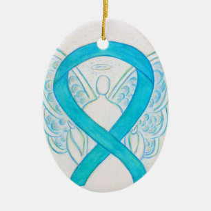 Turkos Blue Awareness Ribbon Angel Ornament