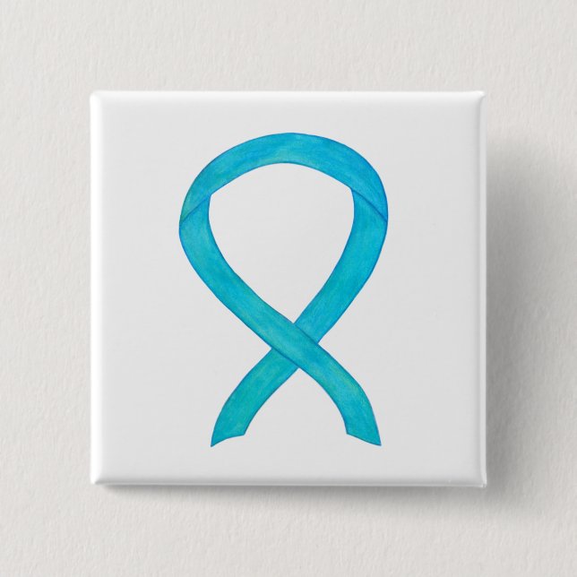 Turkos Blue Awareness Ribbon Anpassningsbar Pin Knapp (Framsida)