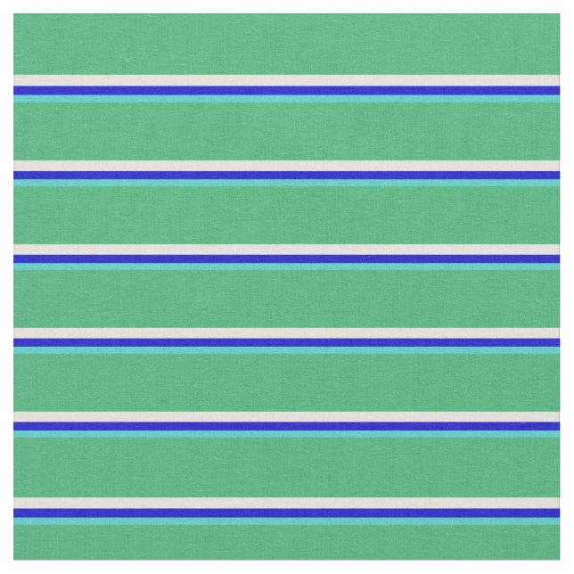 Turkos, Blue, Beige & Sea Grönt Rand Tyg (Närbild)
