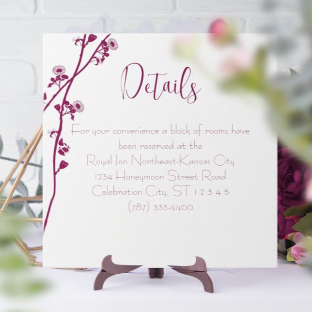 Turkos Blue Blommigt Gren bröllopsmottagning Tilläggskort (Skapare uppladdad)