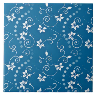 Turkos Blue Blommigt Swirl Mönster Kakelplatta