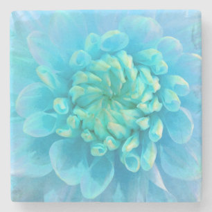 Turkos Blue Dahlia Flower i vattenfärg Underlägg Sten