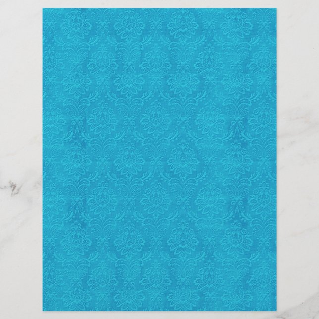 Turkos Blue Embossed Se Bröllop Damask DIY V1 (Framsida)