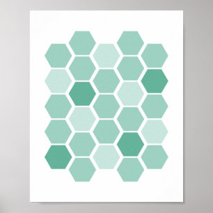 Turkos Blue Geometric Hexagon Wall Art Poster