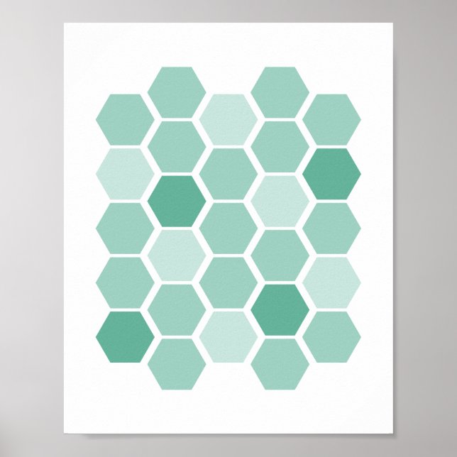 Turkos Blue Geometric Hexagon Wall Art Poster (Framsidan)